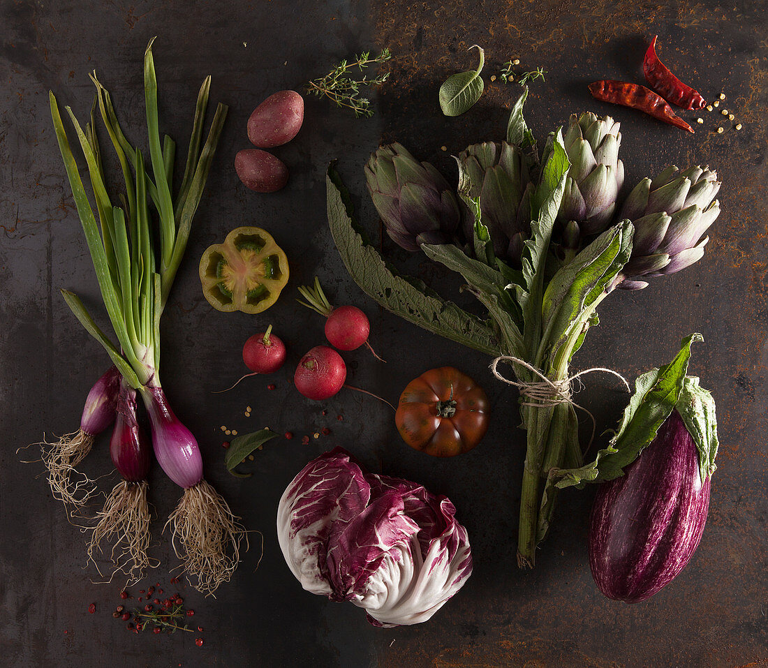 Still life with violet vegetables