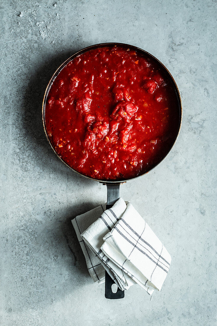 Tomato sauce in a saucepan