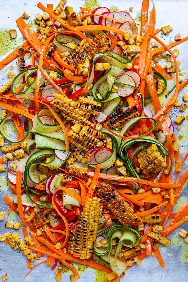Mixed vegetable salad with grilled corn