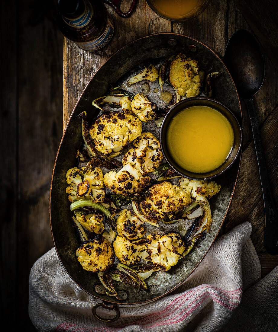 Charred cauliflower with beer butter sauce