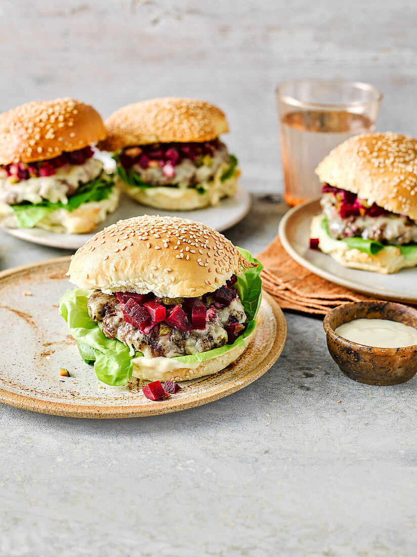 Beetroot and horseradish beef burger