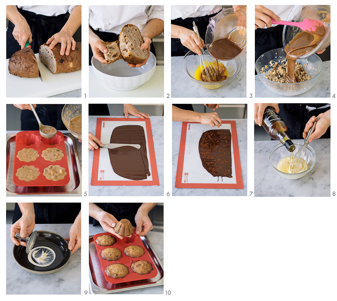 Kleine Brot-Schokoladenaufläufe mit Whiskycreme und Paprika-Schokolade zubereiten