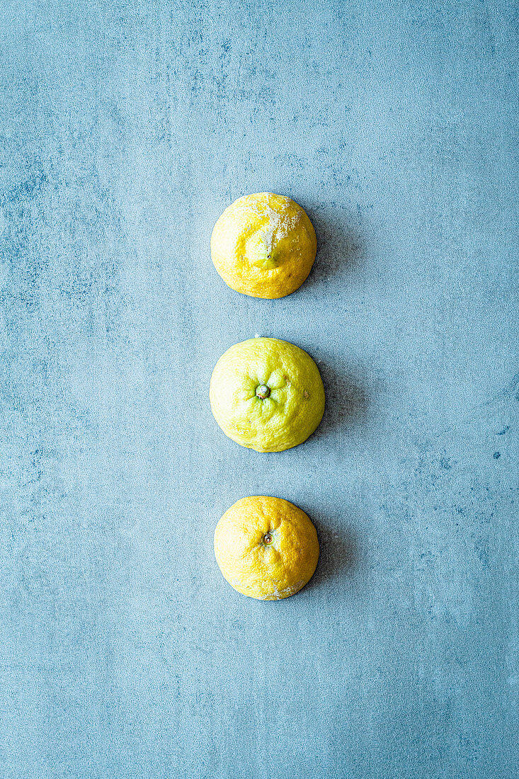 A row of three halved lemons