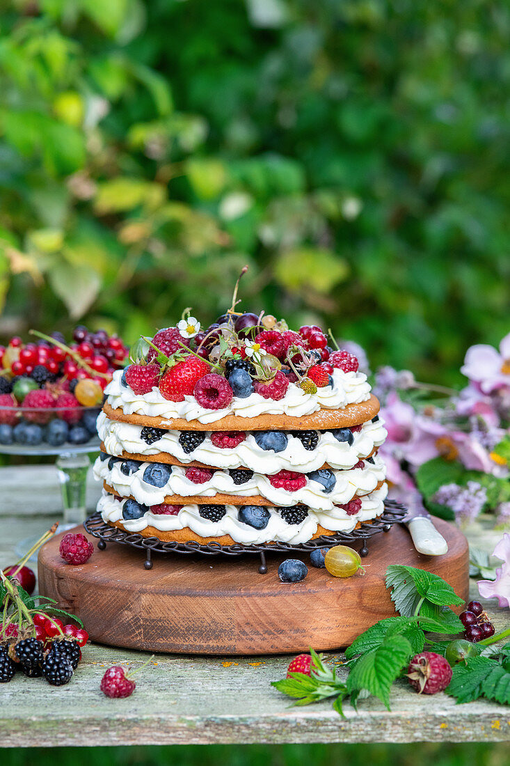 Honey layer cake with berries