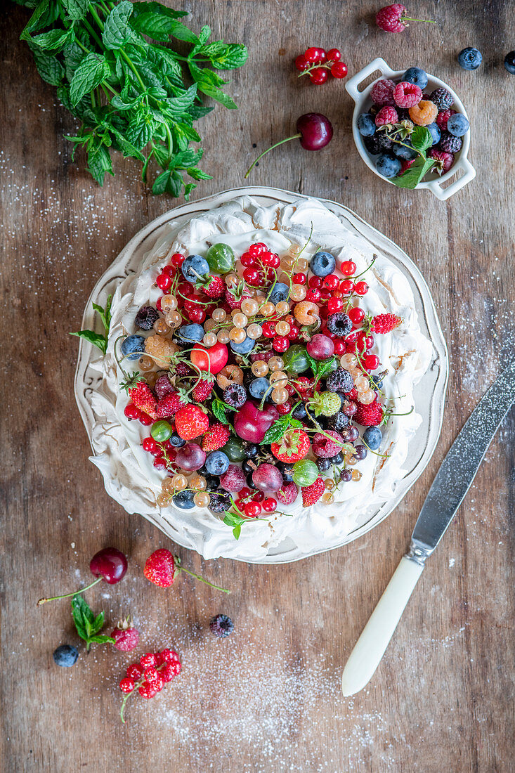 Pavlova with mixed berries