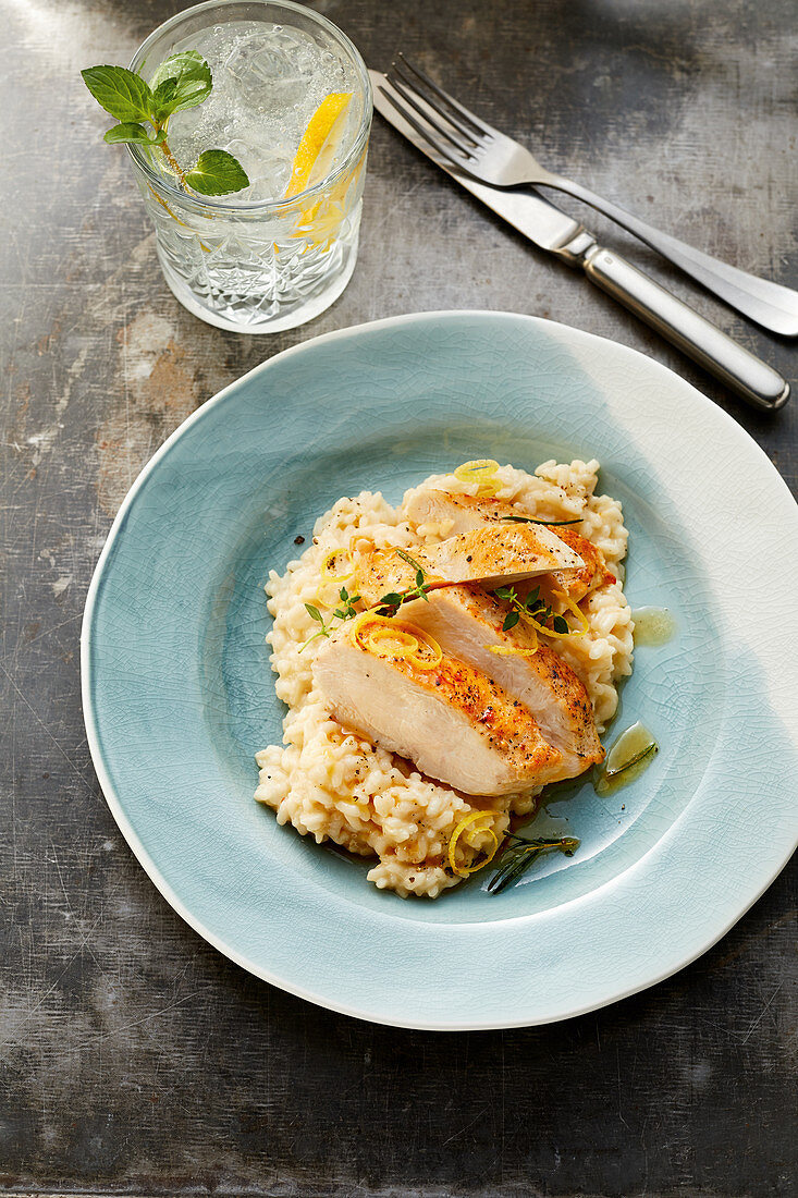 Chicken breast on a bed of lemon risotto