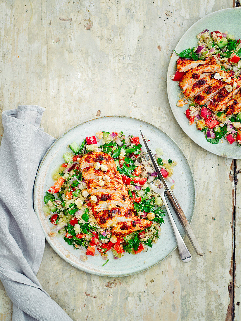 Harissa chicken and couscous salad with preserved lemon dressing