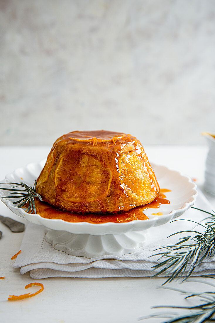 Christmas orange and almond steamed pudding with orange carmel sauce