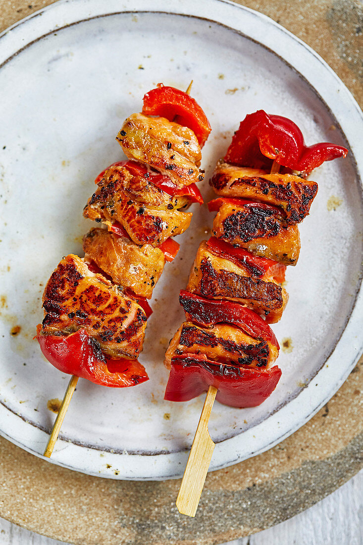 Lemon and pepper salmon skewers