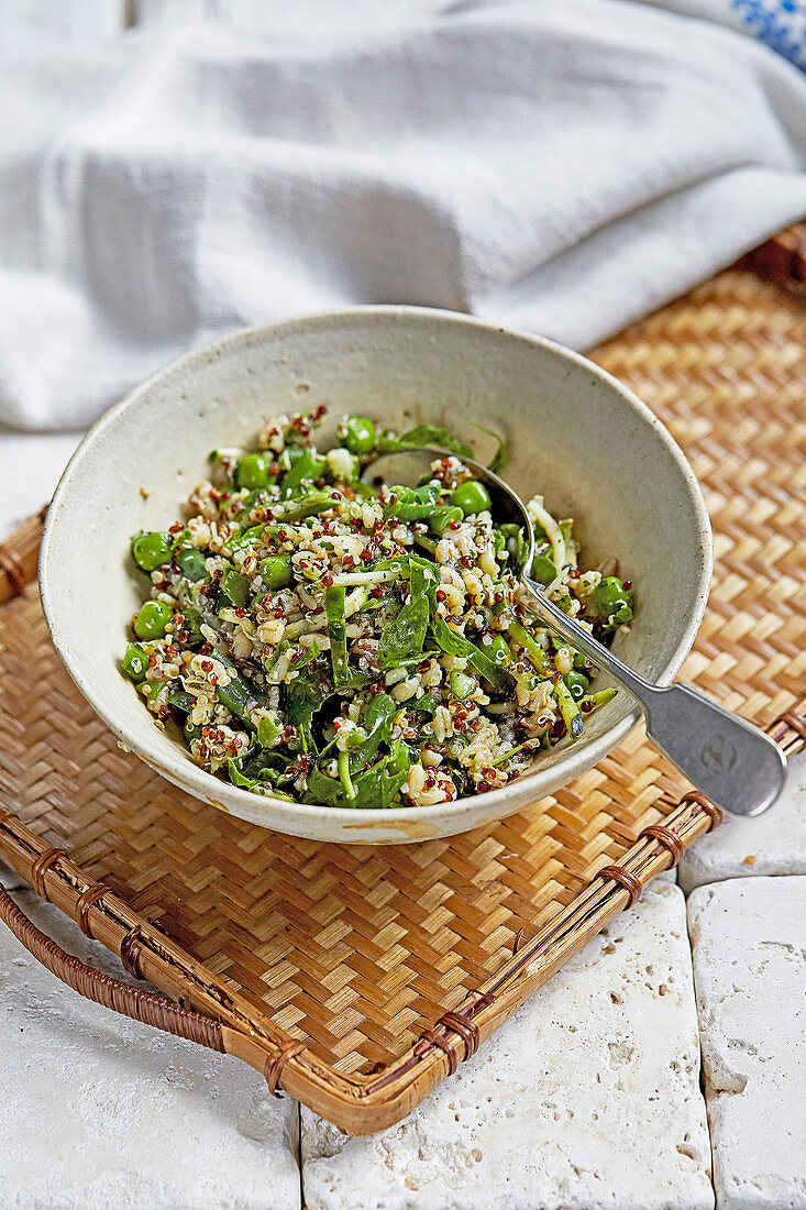 Summer British quinoa salad with raspberry vinaigrette