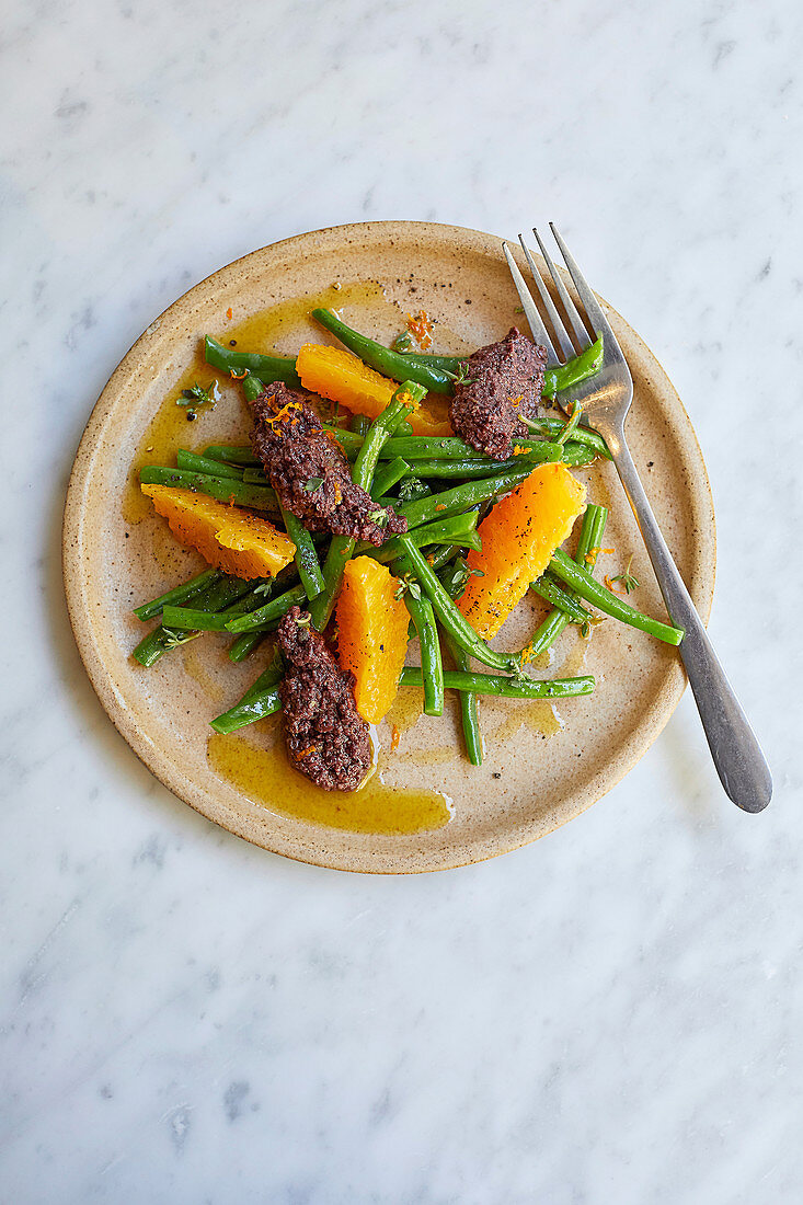 Green bean, orange and tapenade anchovie salad