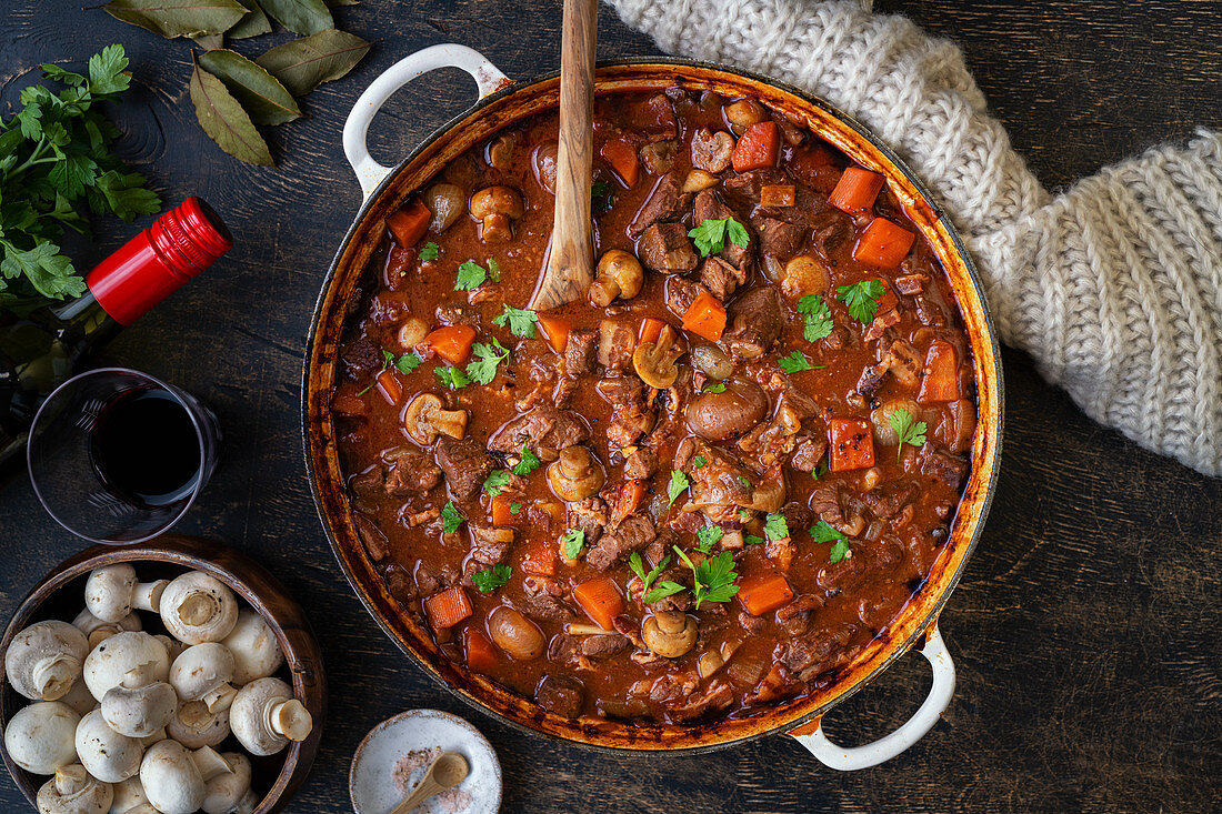 Boeuf Bourguignon mit Champignons