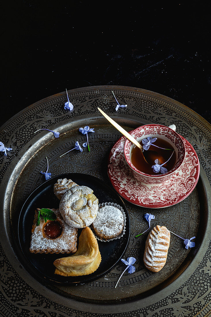 Traditional tea with mint and assorted homemade Arabian sweets