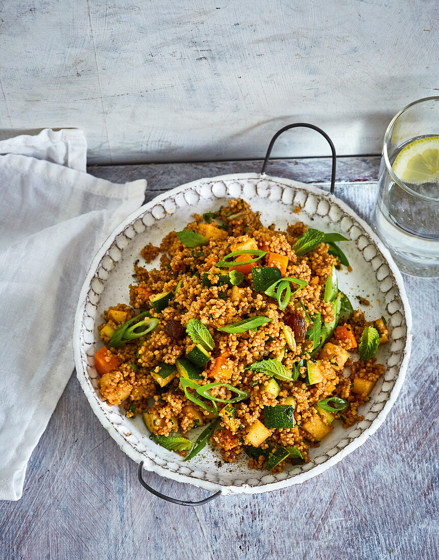 Ayurvedic couscous vegetables with apple and mint