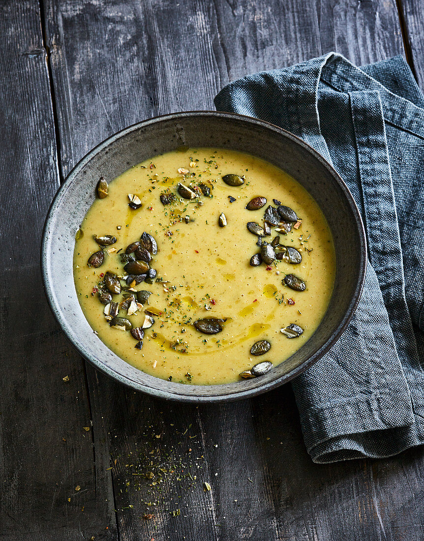 Ayurvedic potato soup with pumpkin seeds