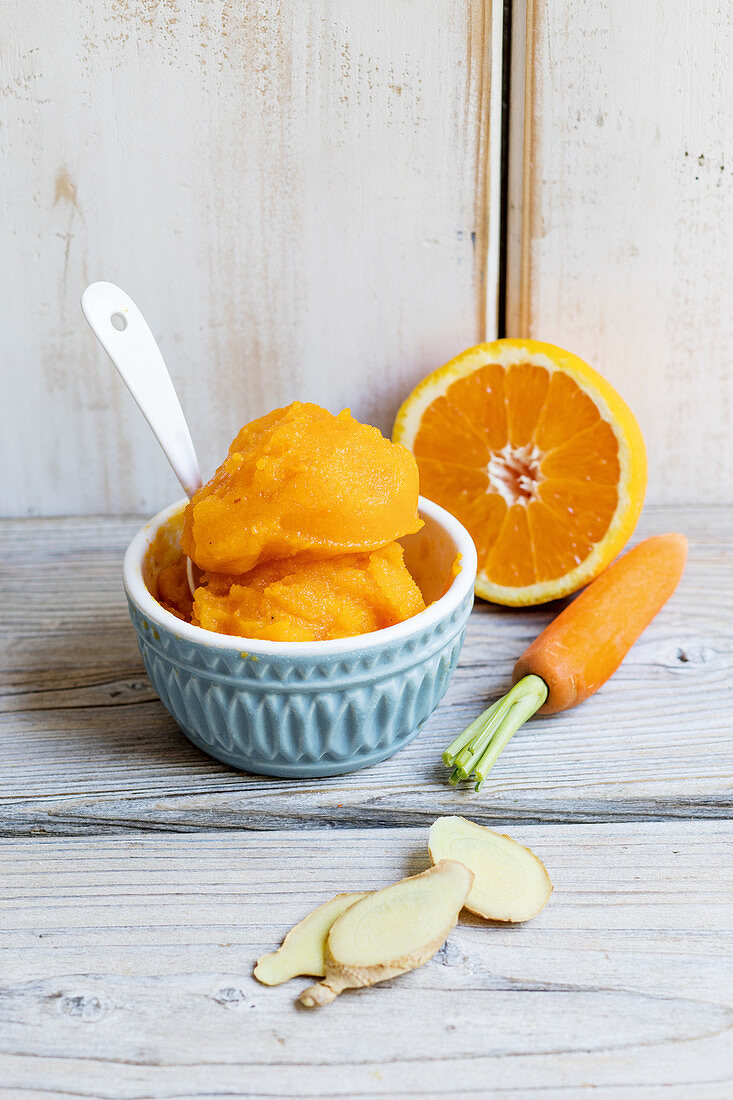 Carrot and orange sorbet with ginger