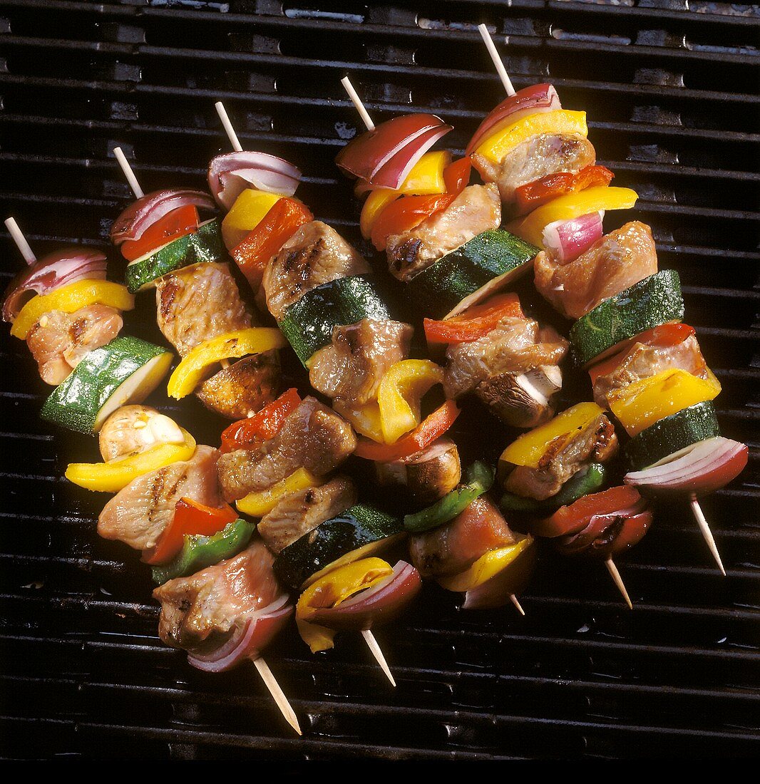 Skewered Pork and Vegetables on the Grill