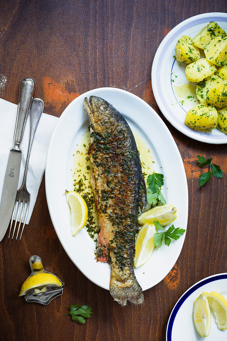 Fried char with parsley potatoes