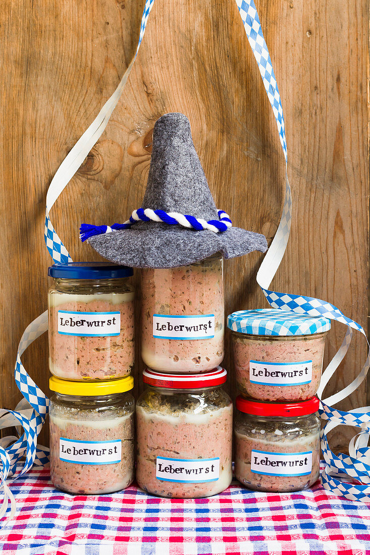 Liver sausage in glass jars