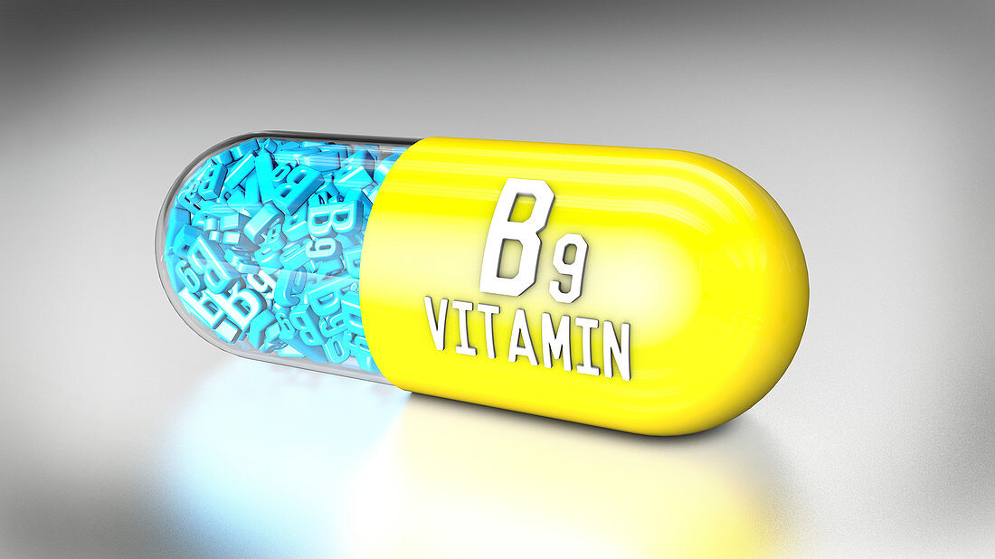 Vitamin B9 capsule, illustration