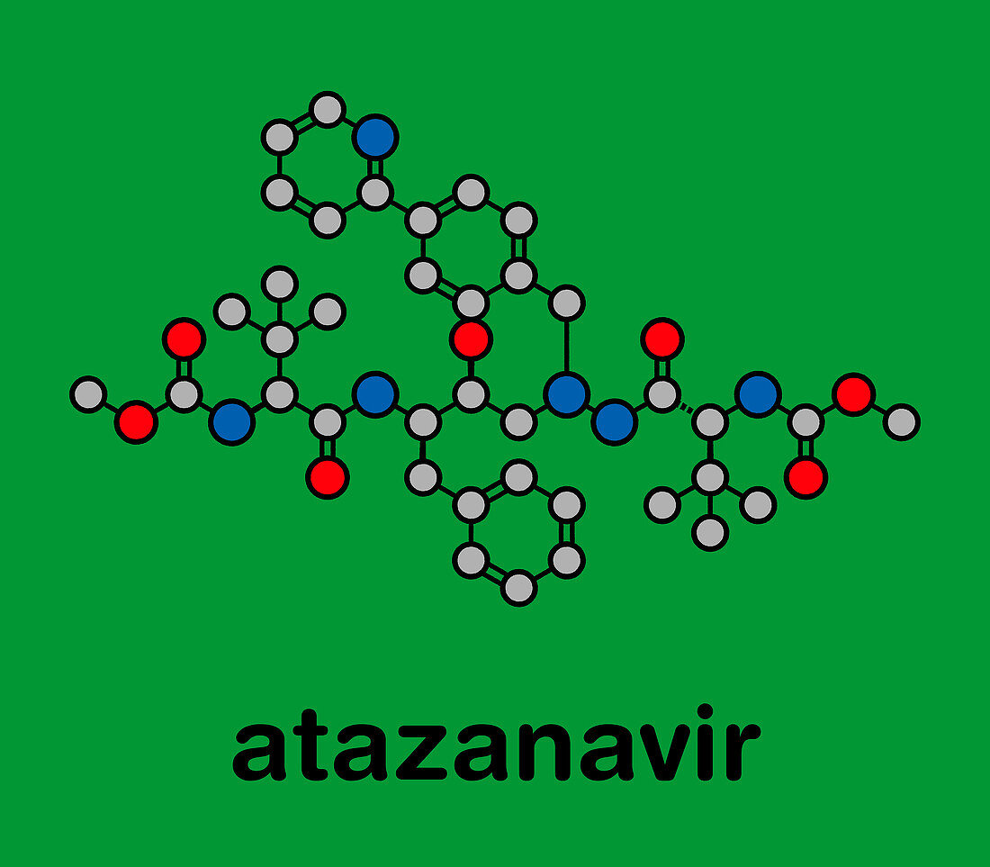Atazanavir HIV drug, molecular model