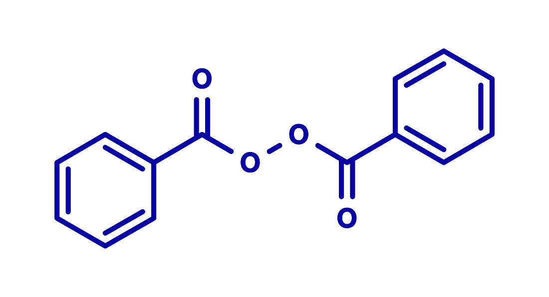 Benzoyl peroxide acne drug, molecular model