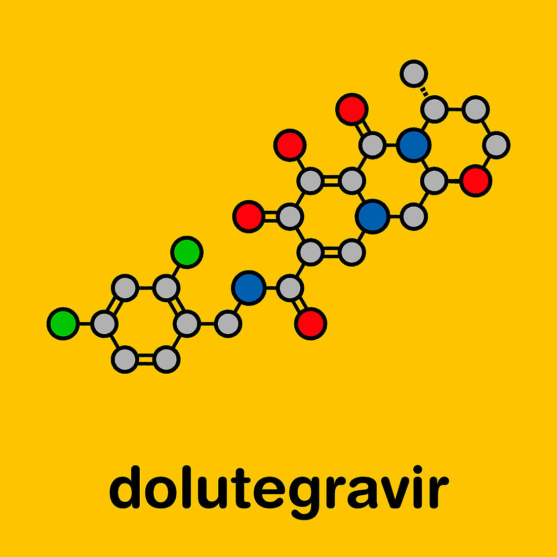 Dolutegravir HIV drug, molecular model