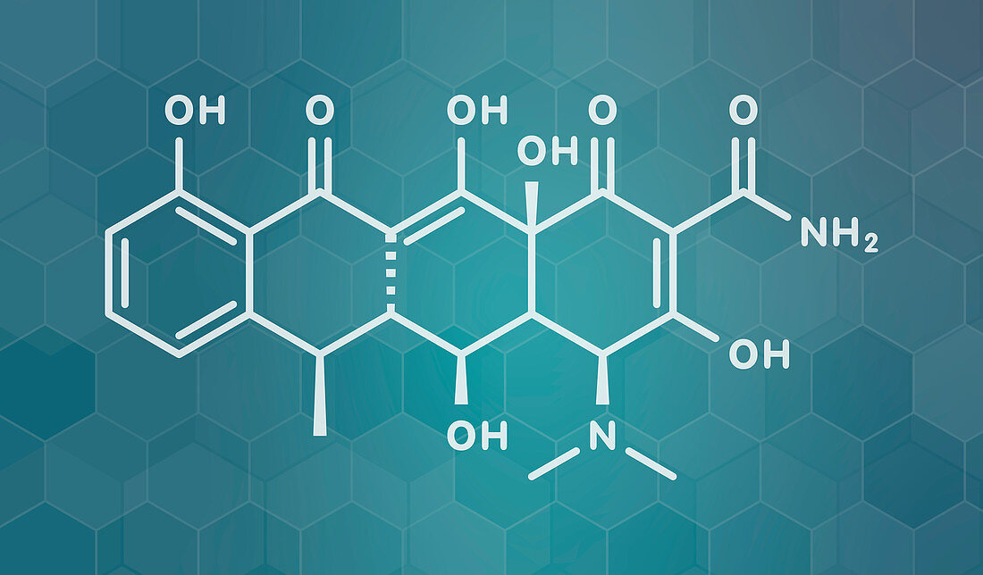 Doxycycline antibiotic drug, molecular model
