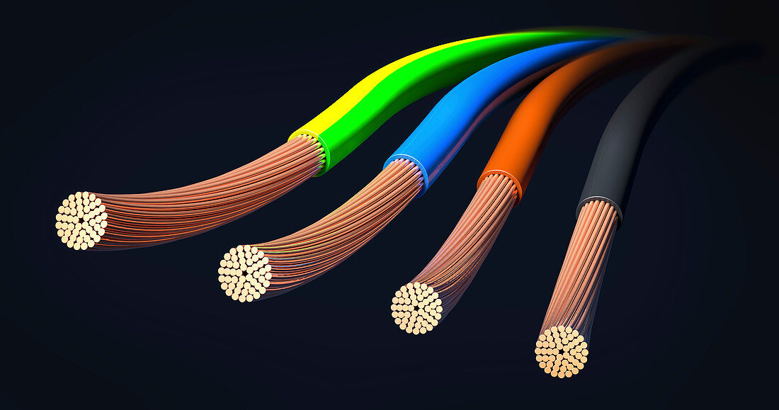 4 core power cable wires, illustration