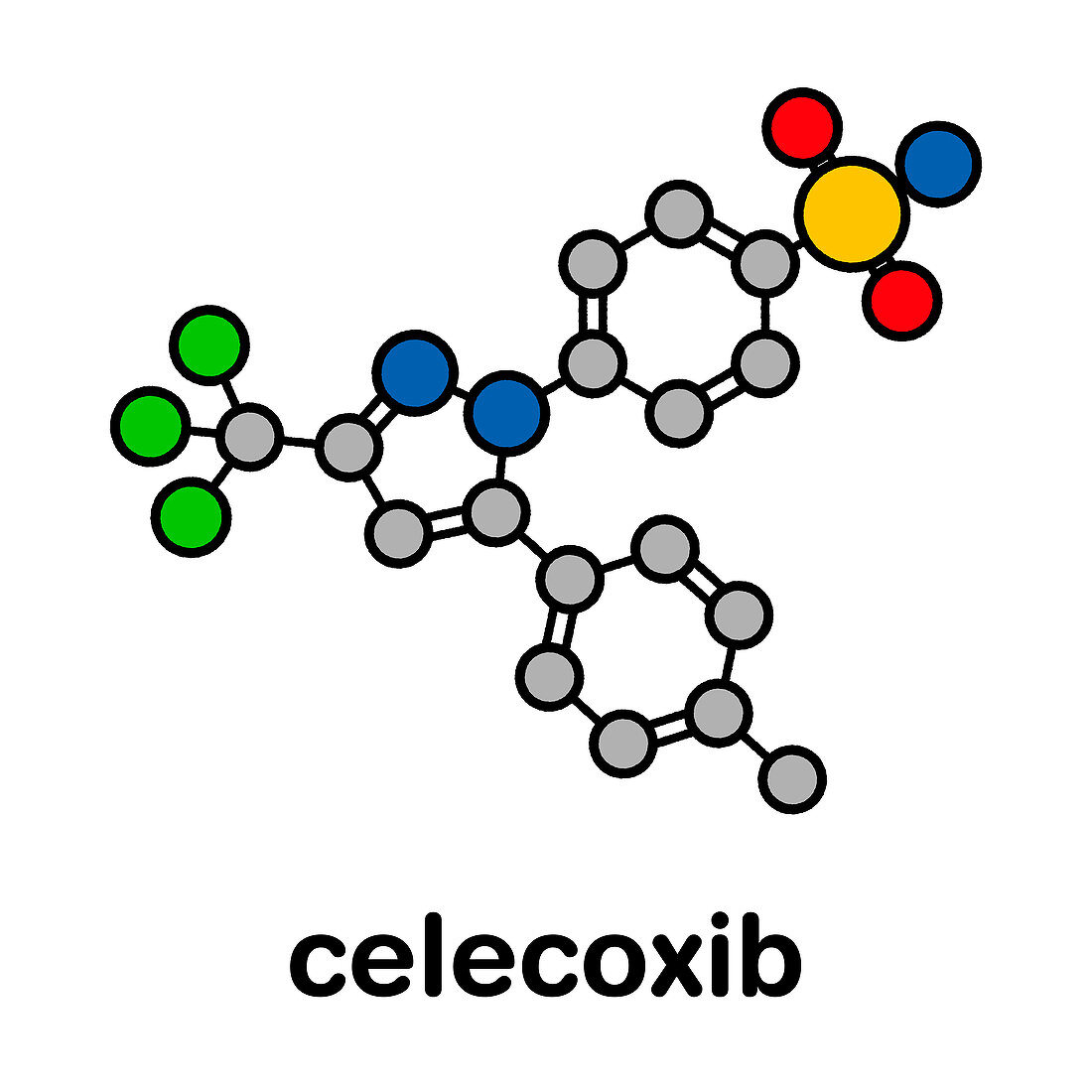Celecoxib pain and inflammation drug, molecular model