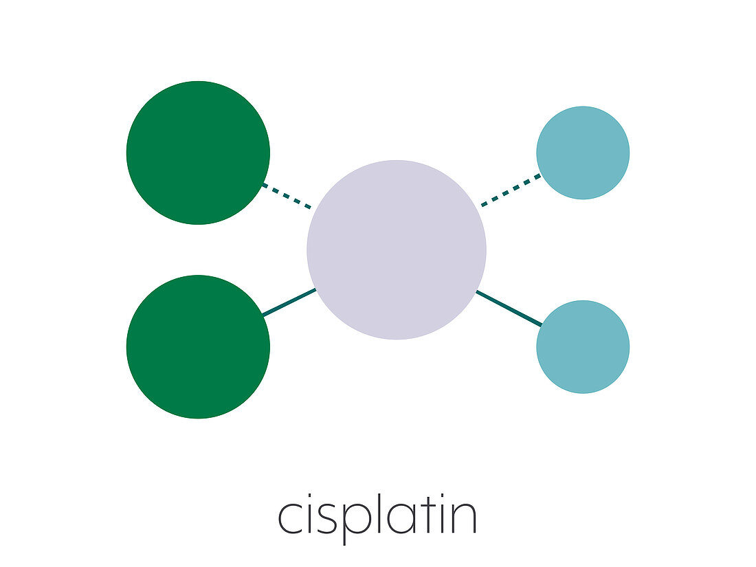 Cisplatin chemotherapy drug, molecular model