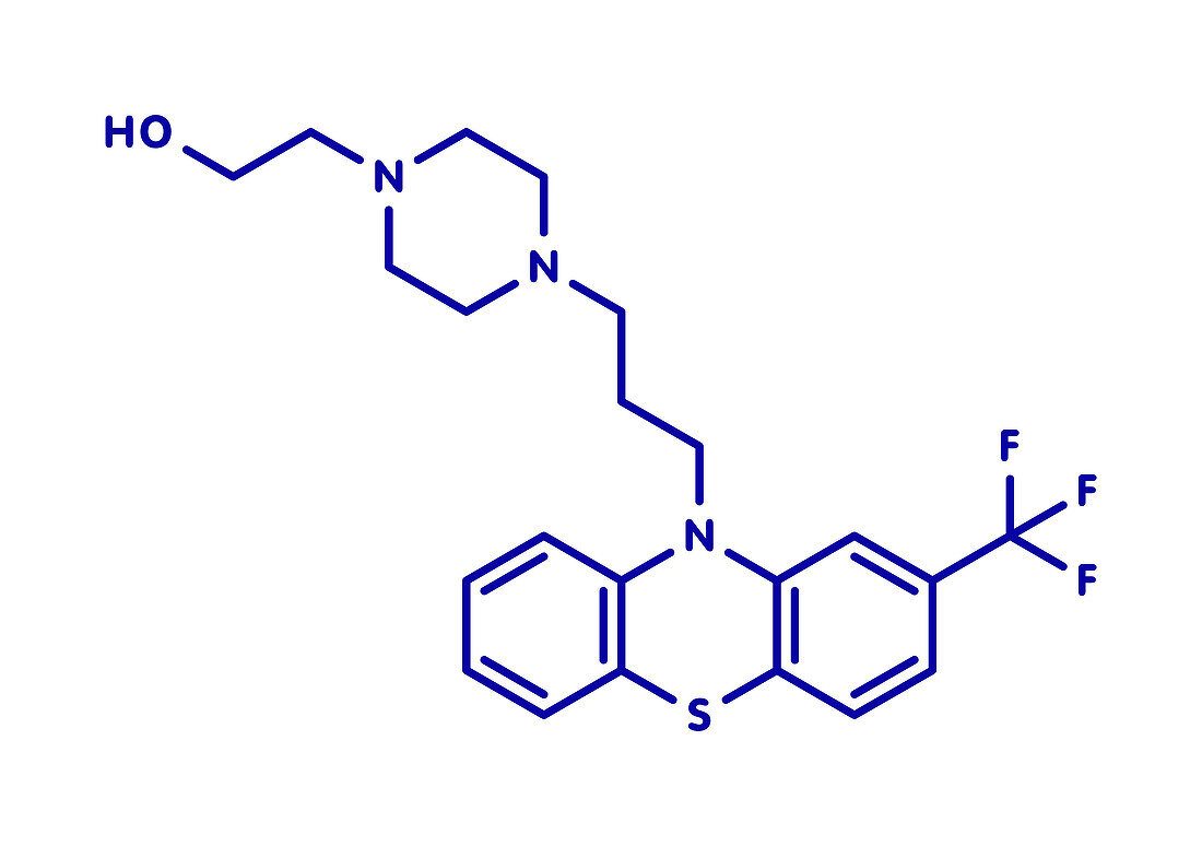 Fluphenazine antipsychotic drug, molecular model