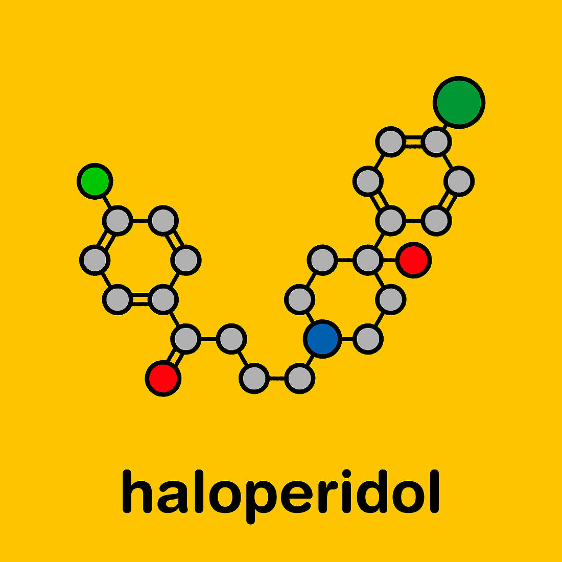 Haloperidol antipsychotic drug, molecular model