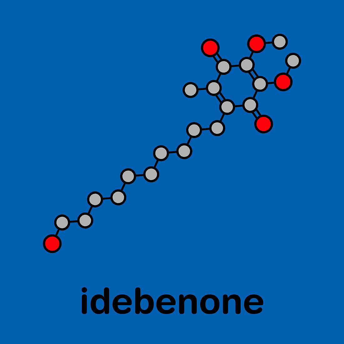 Idebenone drug, molecular model