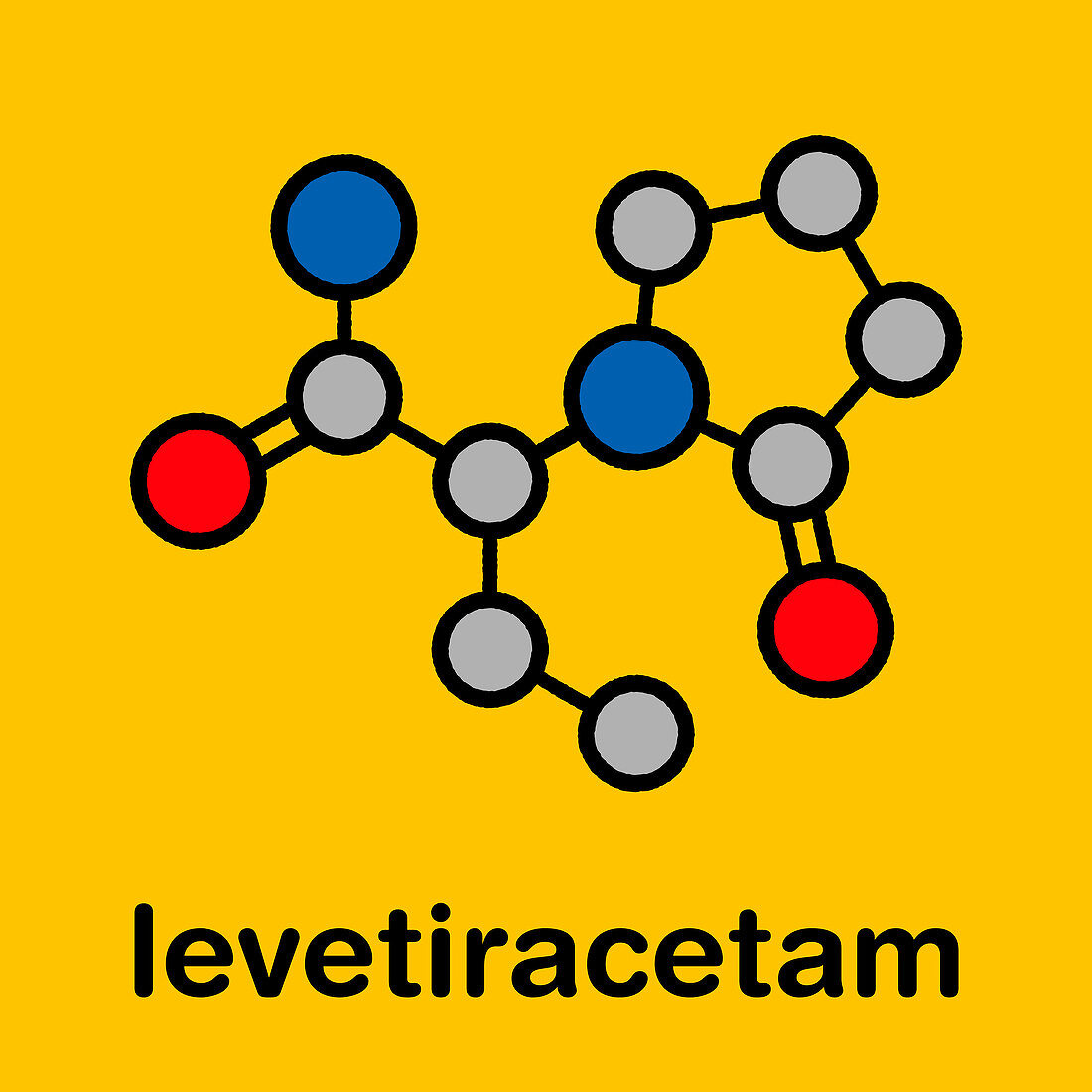Levetiracetam epilepsy drug, molecular model