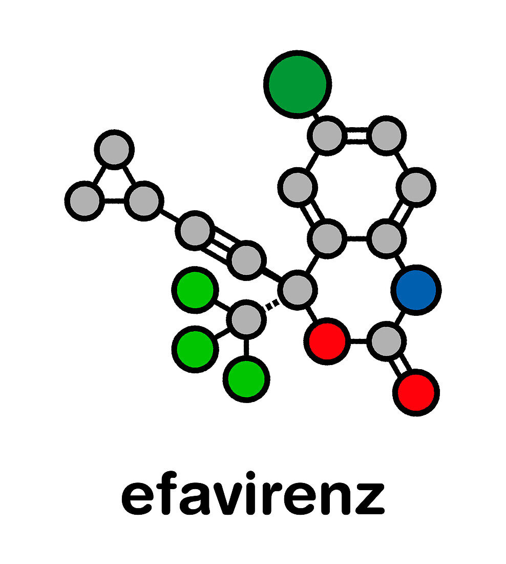 Efavirenz HIV drug, molecular model