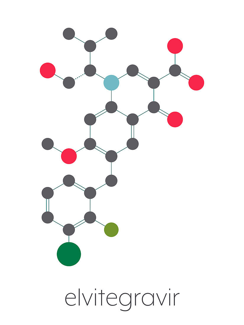 Elvitegravir HIV drug, molecular model