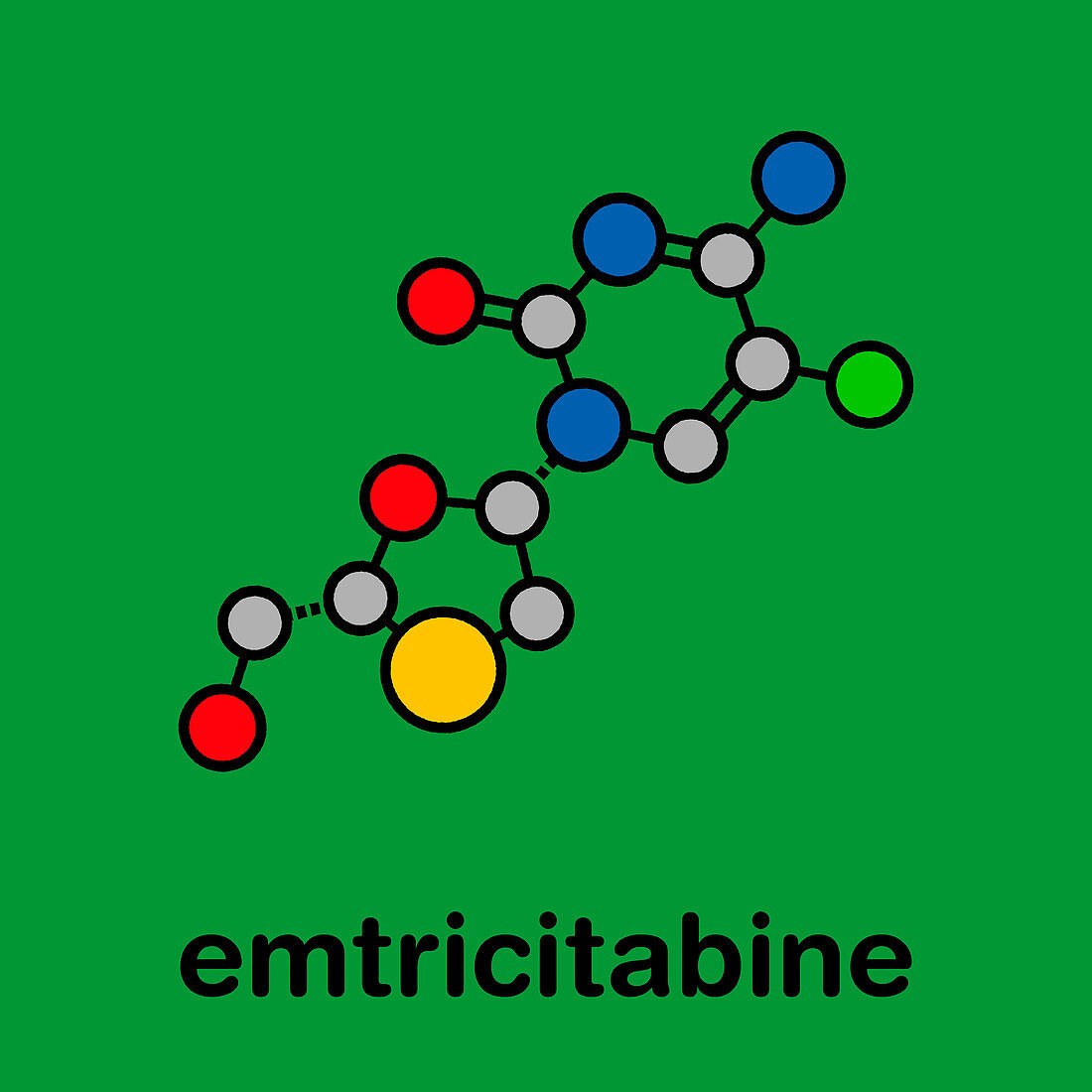 Emtricitabine HIV drug, molecular model