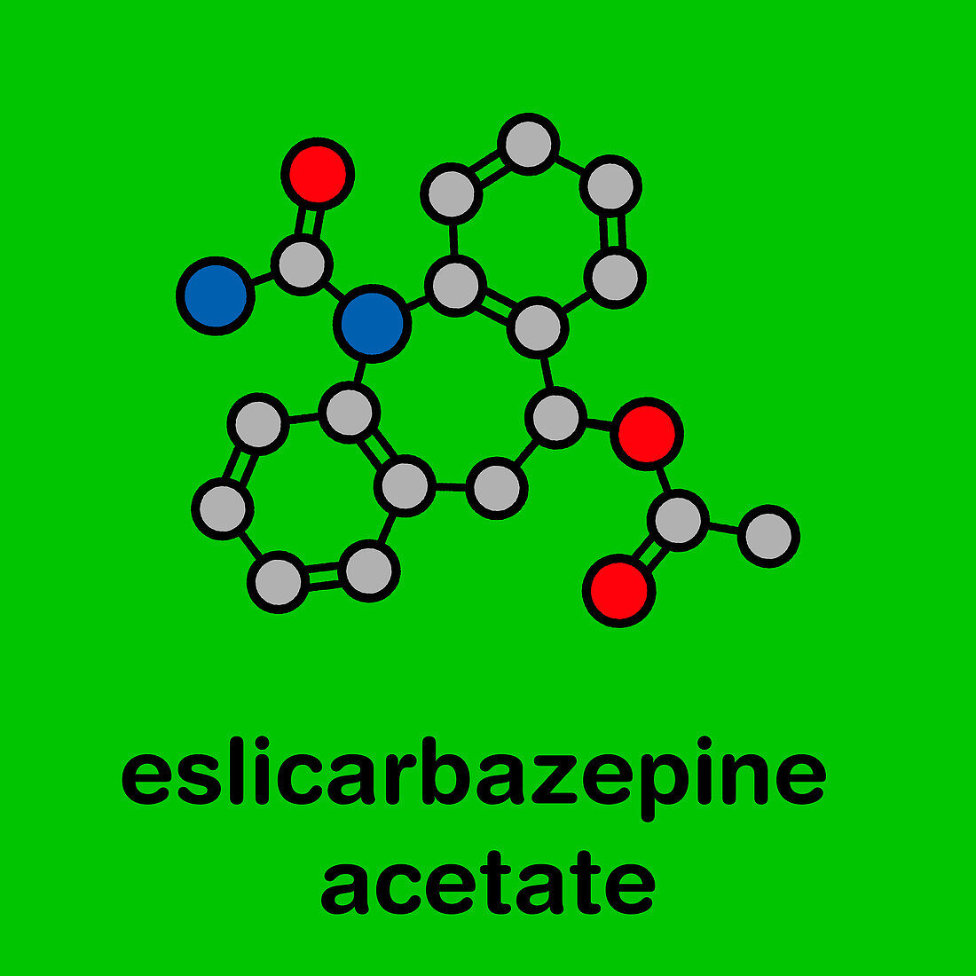Eslicarbazepine acetate epilepsy drug, molecular model