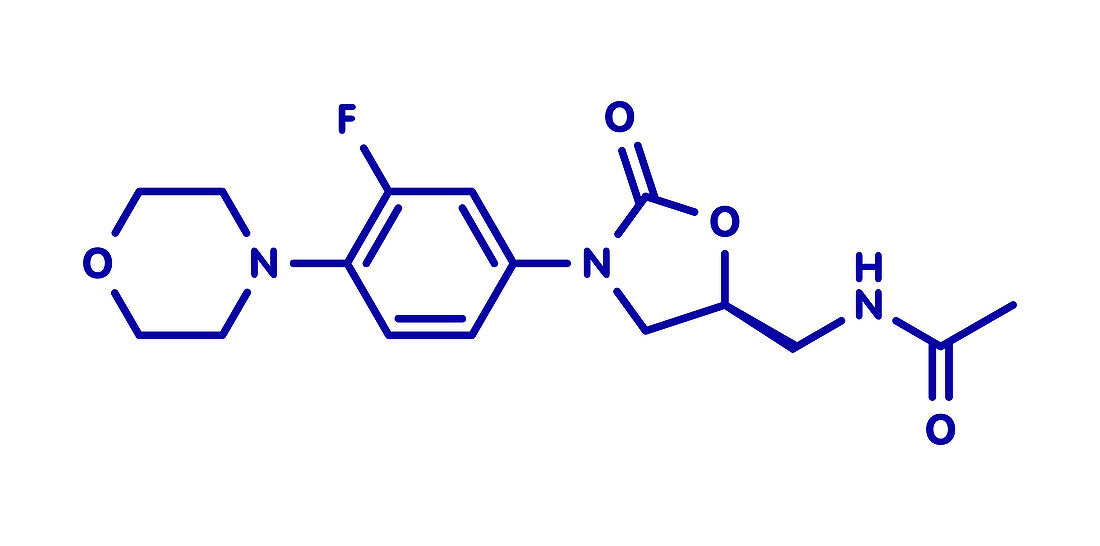 Linezolid antibiotic drug, molecular model