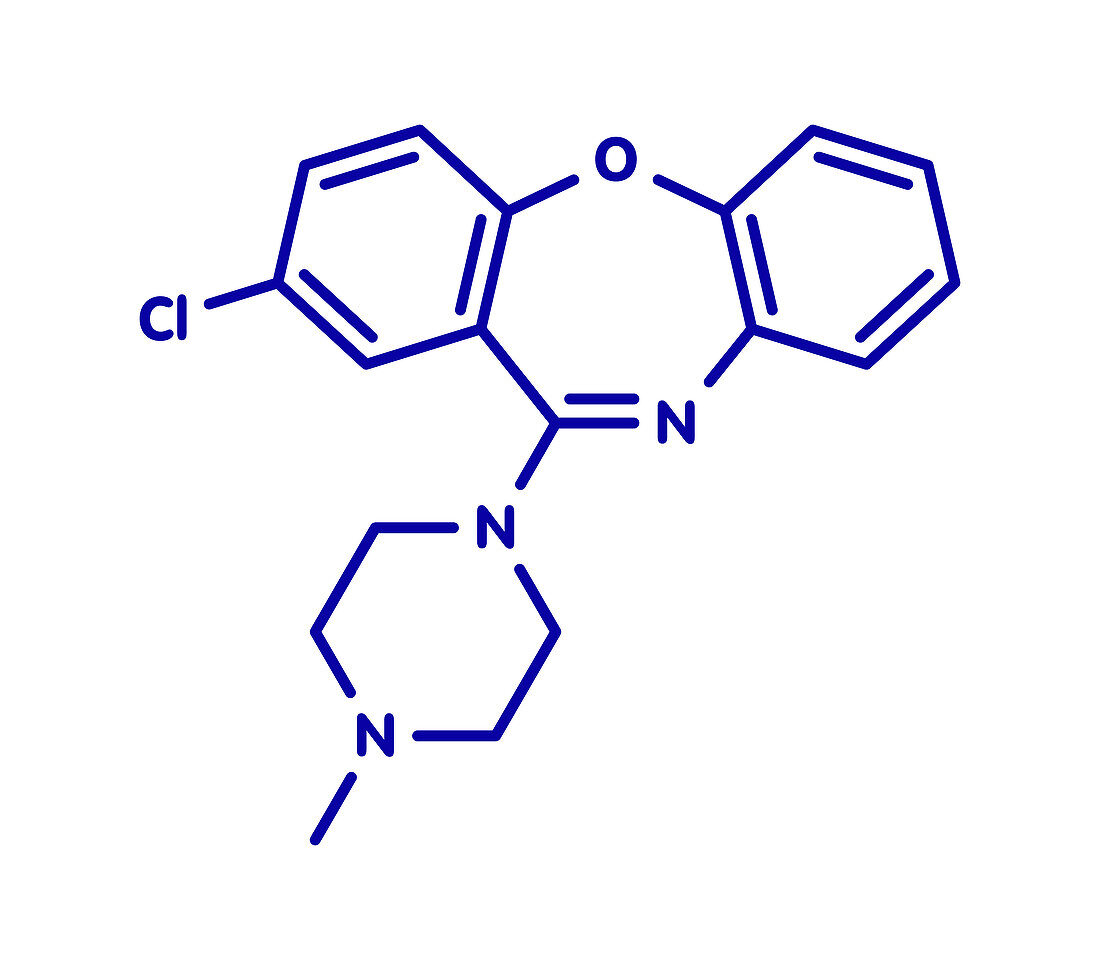 Loxapine antipsychotic drug, molecular model