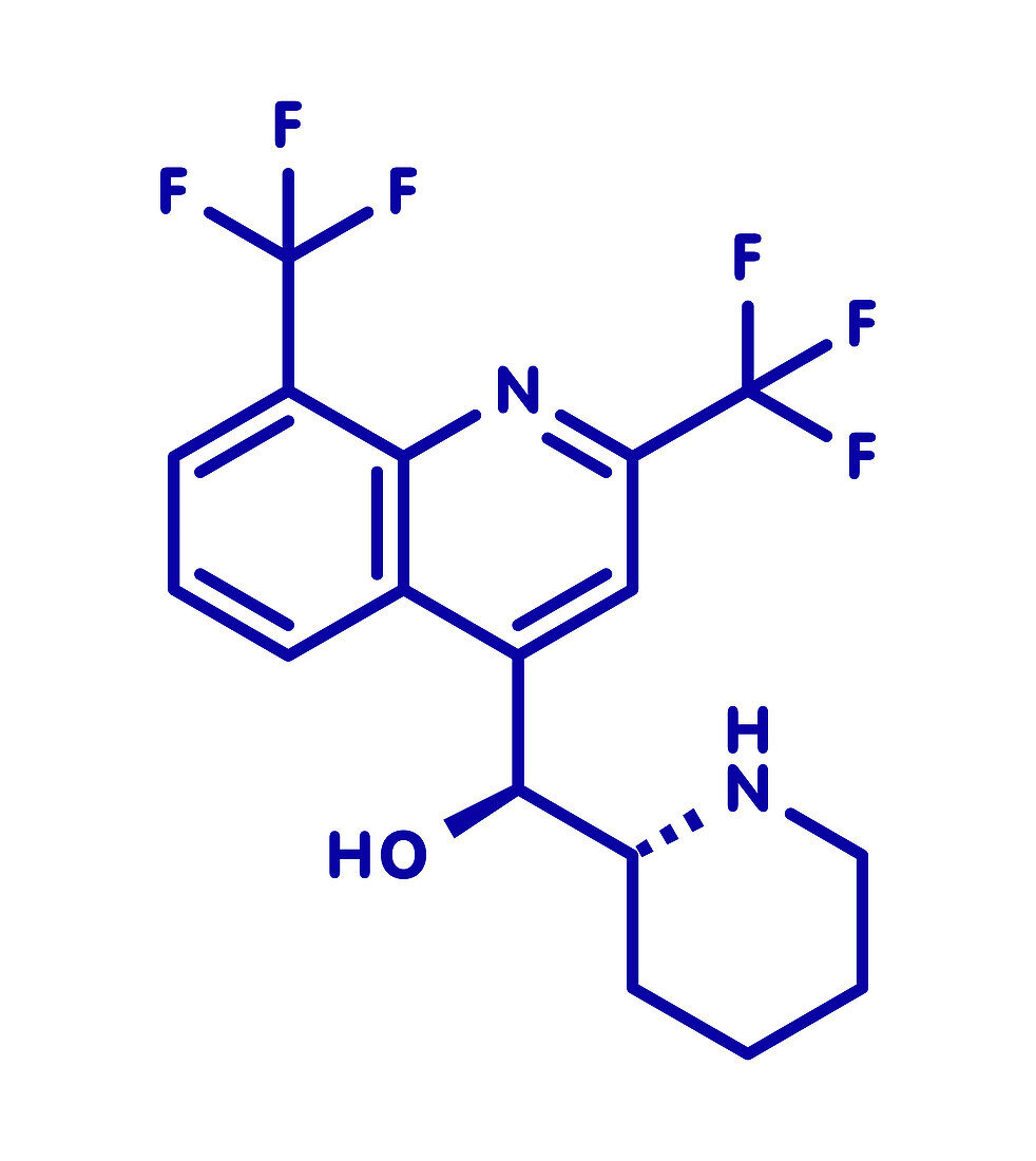 Mefloquine malaria drug, molecular model