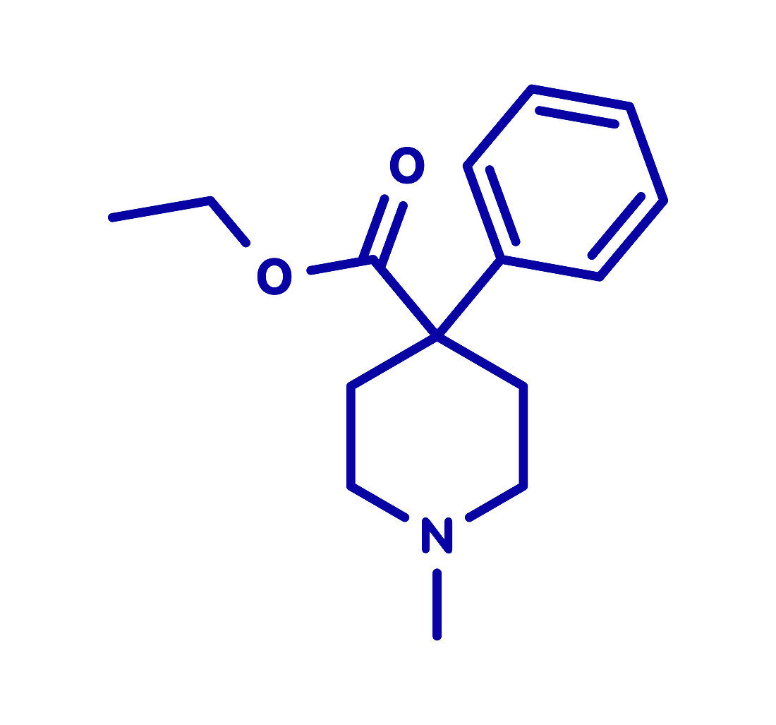 Pethidine opioid analgesic drug, molecular model