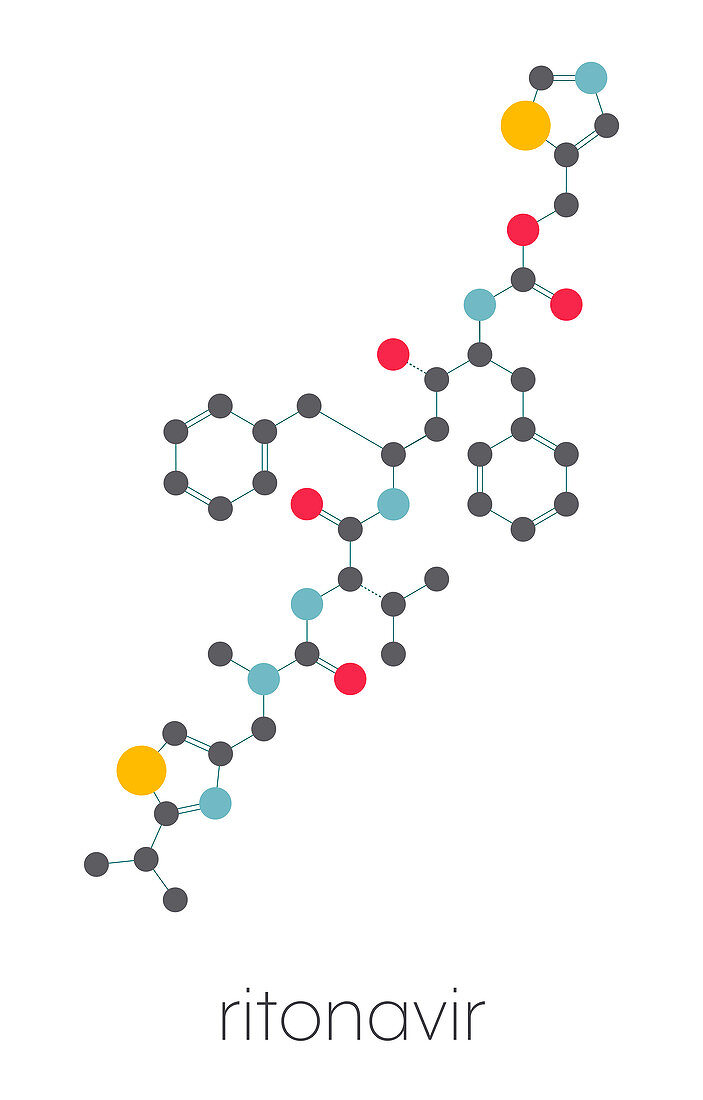 Ritonavir HIV drug, molecular model