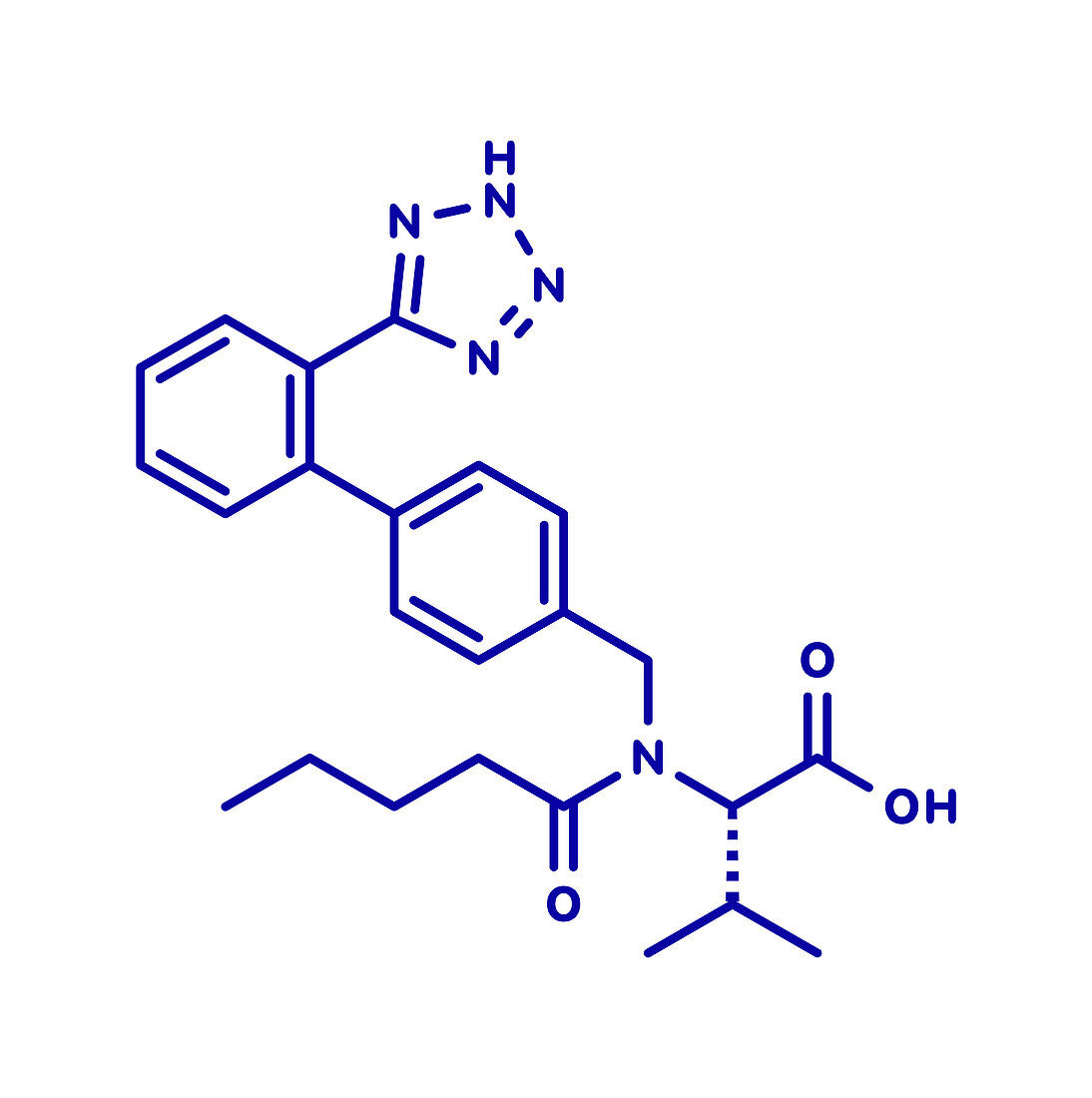 Valsartan high blood pressure drug, molecular model