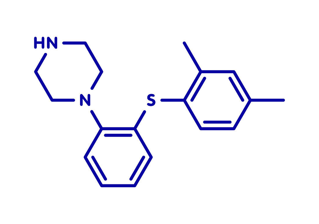 Vortioxetine antidepressant drug, molecular model