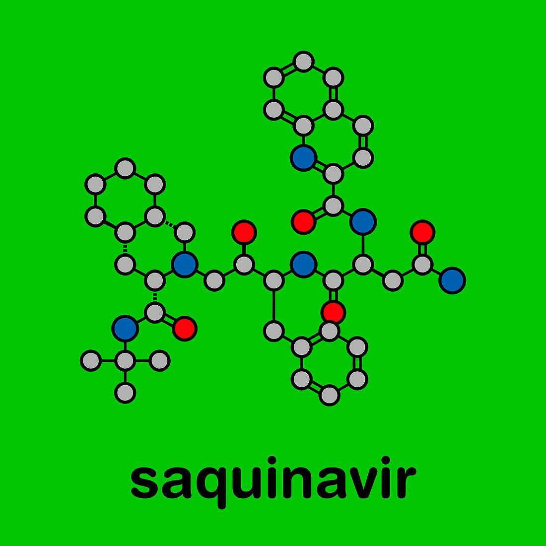 Saquinavir HIV drug, molecular model