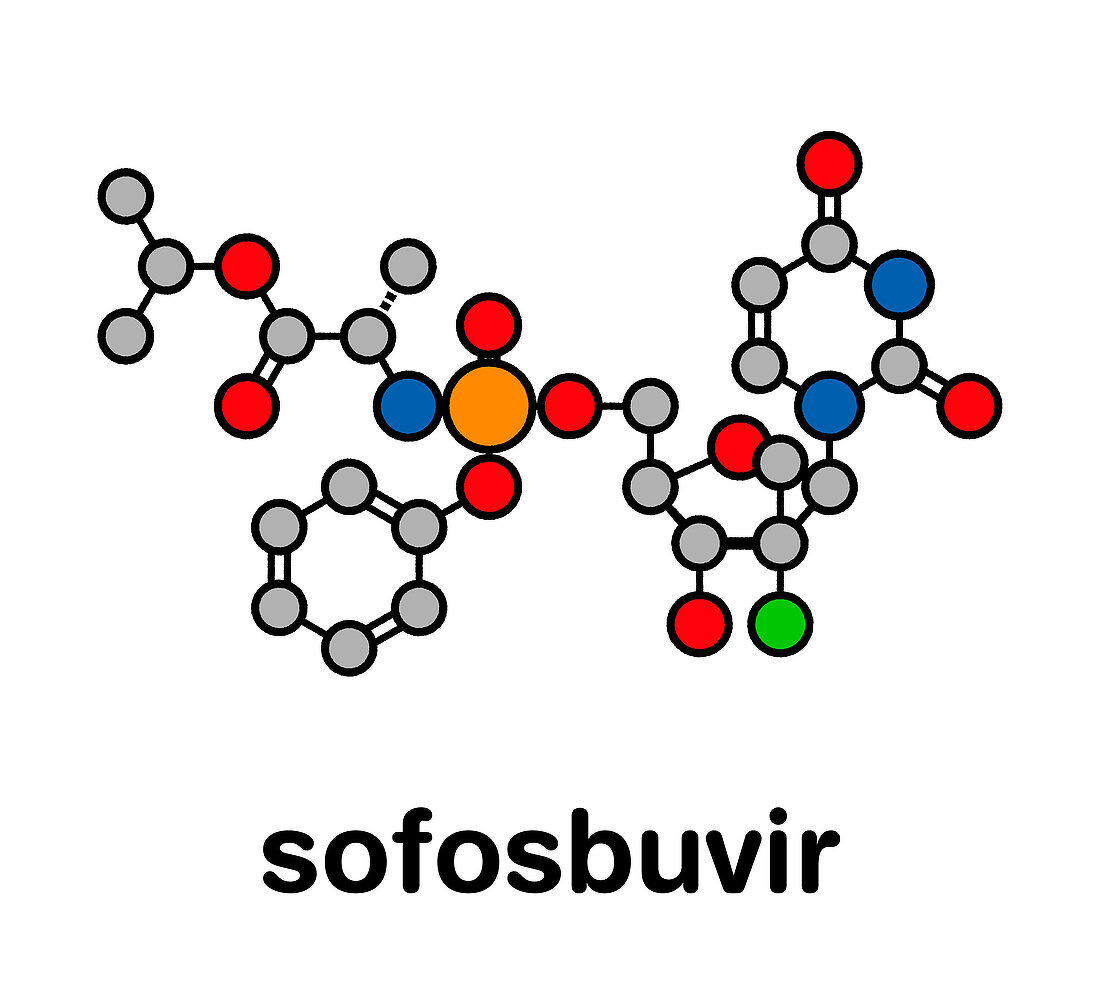Sofosbuvir hepatitis C virus drug, molecular model