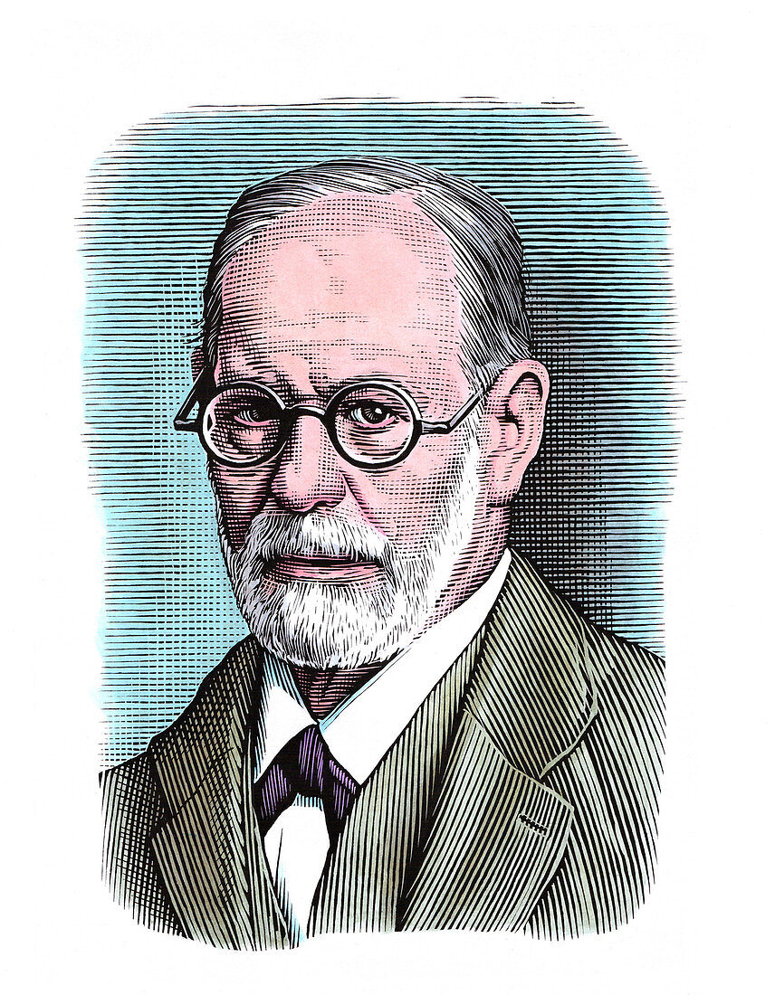 Sigmund Freud, Austrian psychiatrist, illustration