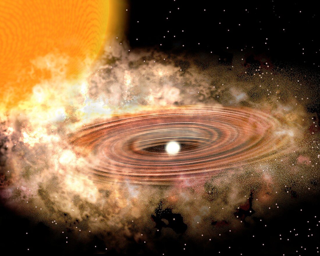 Accretion disk in a binary star system, illustration